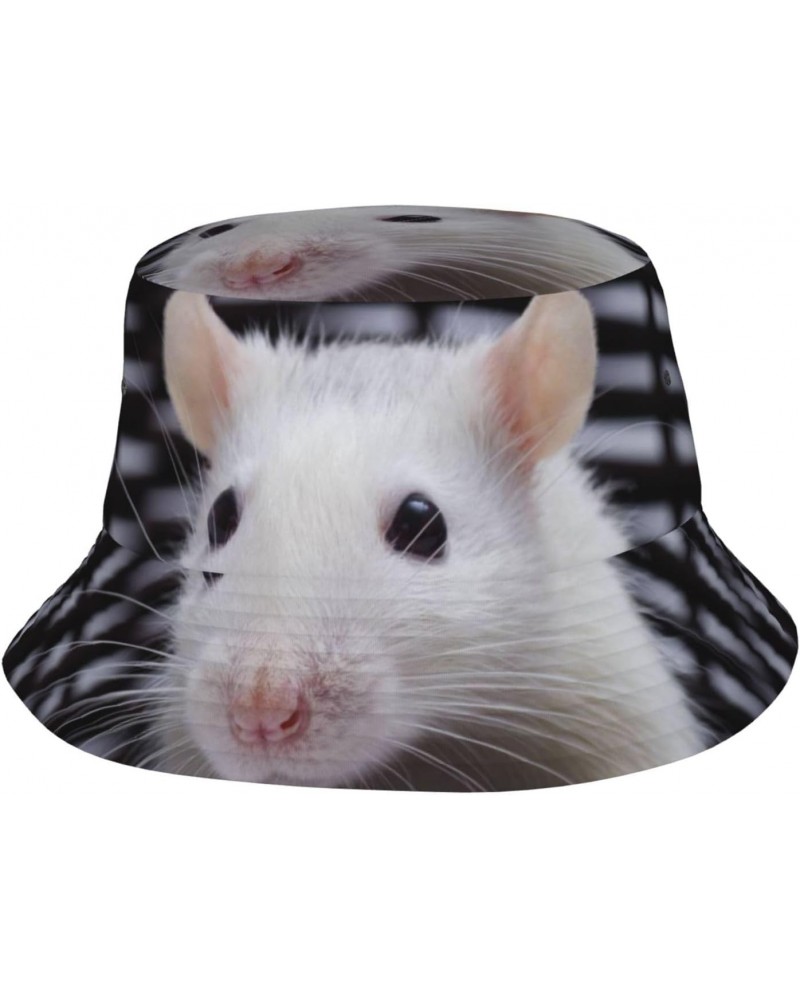 Cute White Mouse Fisherman Hat Summer Foldable Sun Hat Outdoor Travel Beach Bucket Hat $12.28 Bucket Hats