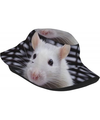 Cute White Mouse Fisherman Hat Summer Foldable Sun Hat Outdoor Travel Beach Bucket Hat $12.28 Bucket Hats