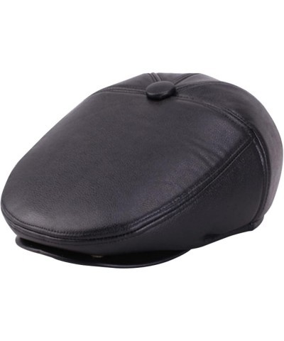 Handmade PU Faux Leather Newsboy Caps for Men Cabbies Hat in Plain Colors Warm Lined Cabbies Beret Hats Black $11.66 Newsboy ...