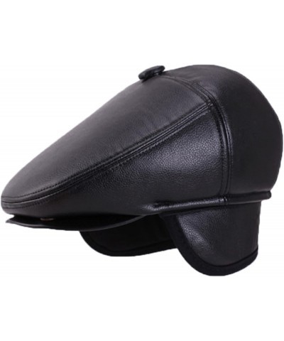 Handmade PU Faux Leather Newsboy Caps for Men Cabbies Hat in Plain Colors Warm Lined Cabbies Beret Hats Black $11.66 Newsboy ...