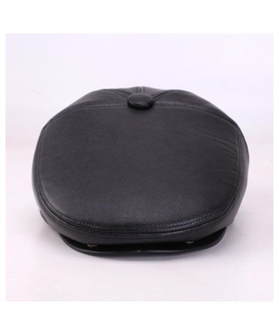 Handmade PU Faux Leather Newsboy Caps for Men Cabbies Hat in Plain Colors Warm Lined Cabbies Beret Hats Black $11.66 Newsboy ...