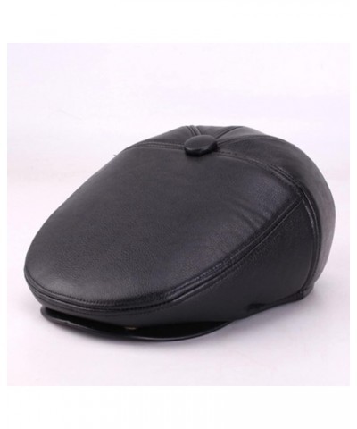 Handmade PU Faux Leather Newsboy Caps for Men Cabbies Hat in Plain Colors Warm Lined Cabbies Beret Hats Black $11.66 Newsboy ...