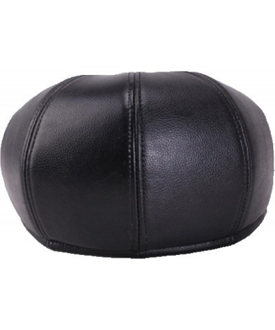 Handmade PU Faux Leather Newsboy Caps for Men Cabbies Hat in Plain Colors Warm Lined Cabbies Beret Hats Black $11.66 Newsboy ...