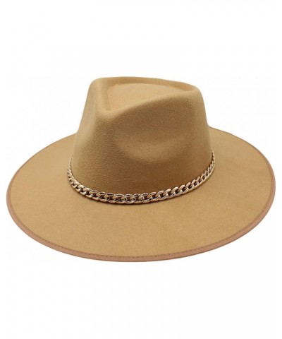 Panama Hat Autumn Winter Hat Brim Wide Brim Fedora with Chain Fedora Hats for Women Flat Brim Top Hat Woolen Jazz Hat Khaki $...