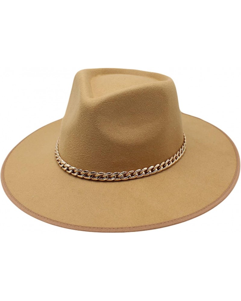 Panama Hat Autumn Winter Hat Brim Wide Brim Fedora with Chain Fedora Hats for Women Flat Brim Top Hat Woolen Jazz Hat Khaki $...