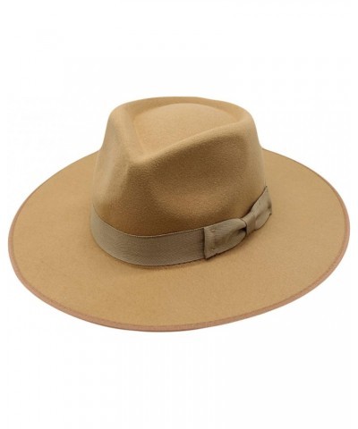 Panama Hat Autumn Winter Hat Brim Wide Brim Fedora with Chain Fedora Hats for Women Flat Brim Top Hat Woolen Jazz Hat Khaki $...