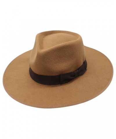 Panama Hat Autumn Winter Hat Brim Wide Brim Fedora with Chain Fedora Hats for Women Flat Brim Top Hat Woolen Jazz Hat Khaki $...