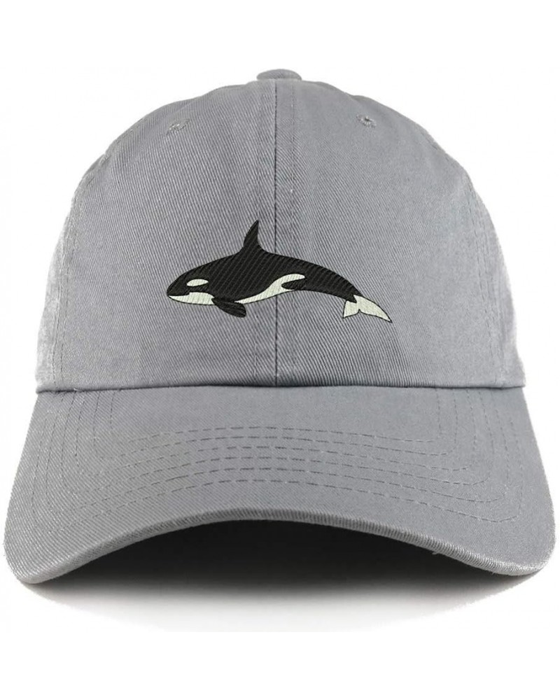 Orca Killer Whale Solid Adjustable Unstructured Dad Hat Grey $10.50 Baseball Caps