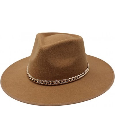 Panama Hat Autumn Winter Hat Brim Wide Brim Fedora with Chain Fedora Hats for Women Flat Brim Top Hat Woolen Jazz Hat Khaki $...