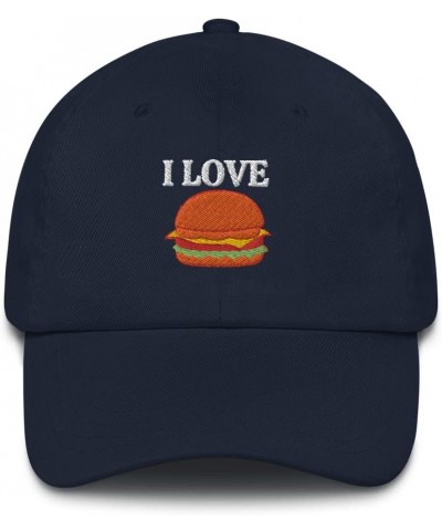 Burger Embroidery Dad Hat I Love Burger Lover Baseball Cap Cute Navy $19.10 Baseball Caps