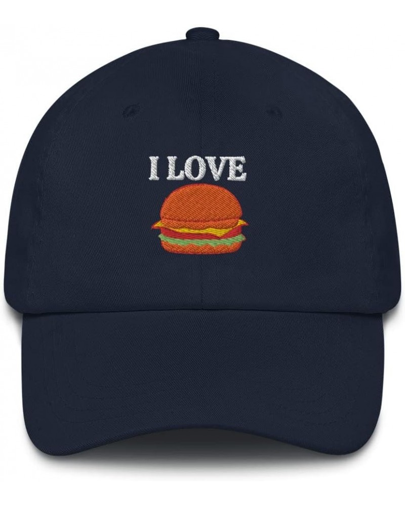 Burger Embroidery Dad Hat I Love Burger Lover Baseball Cap Cute Navy $19.10 Baseball Caps