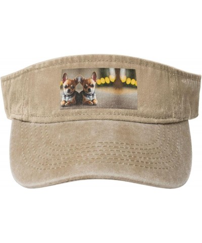 Chihuahua Dog Adult Sunscreen Visor Hats Womens Men Wide Brim Beach Sun Visor Hat Open Top Design Natural $12.11 Visors