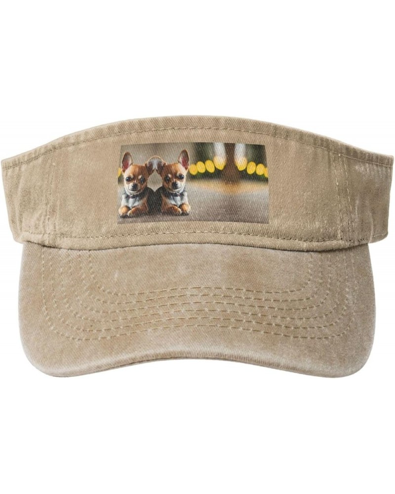 Chihuahua Dog Adult Sunscreen Visor Hats Womens Men Wide Brim Beach Sun Visor Hat Open Top Design Natural $12.11 Visors