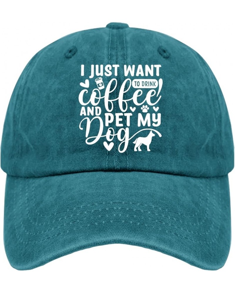 Cowgirl hat I just Want to Drink Coffee and pet My Dog Mens Cowboy hat Funny Golf hat Gifts for Grandpa Baseball Caps Cyan Bl...