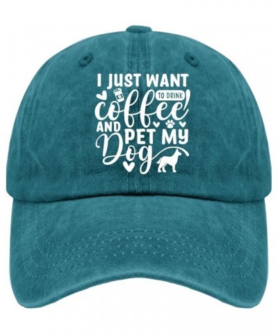 Cowgirl hat I just Want to Drink Coffee and pet My Dog Mens Cowboy hat Funny Golf hat Gifts for Grandpa Baseball Caps Cyan Bl...