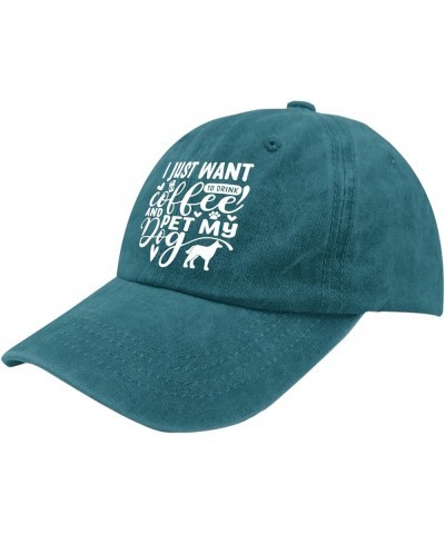 Cowgirl hat I just Want to Drink Coffee and pet My Dog Mens Cowboy hat Funny Golf hat Gifts for Grandpa Baseball Caps Cyan Bl...