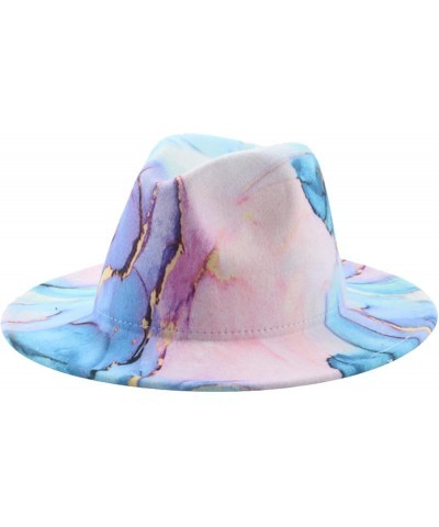 Fedora Hats for Women - Trendy Wide Brim Jazz Panama Hat, Luxury Tie Dye Wool Blend Floppy Cap One Size Light Blue $14.39 Fed...