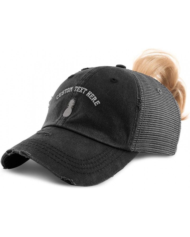 Custom Womens Ponytail Cap Silver Pineapple Embroidery Cotton Strap Closure Black Personalized Text Here $15.00 Baseball Caps