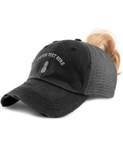 Custom Womens Ponytail Cap Silver Pineapple Embroidery Cotton Strap Closure Black Personalized Text Here $15.00 Baseball Caps