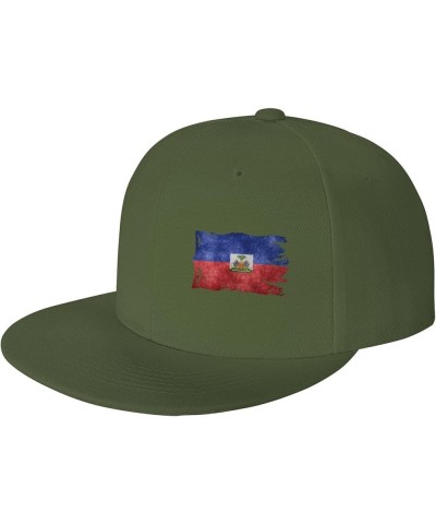 Snapback Baseball Cap Vintage Torn Broken Haiti Flag Hat Moss Green $12.59 Baseball Caps