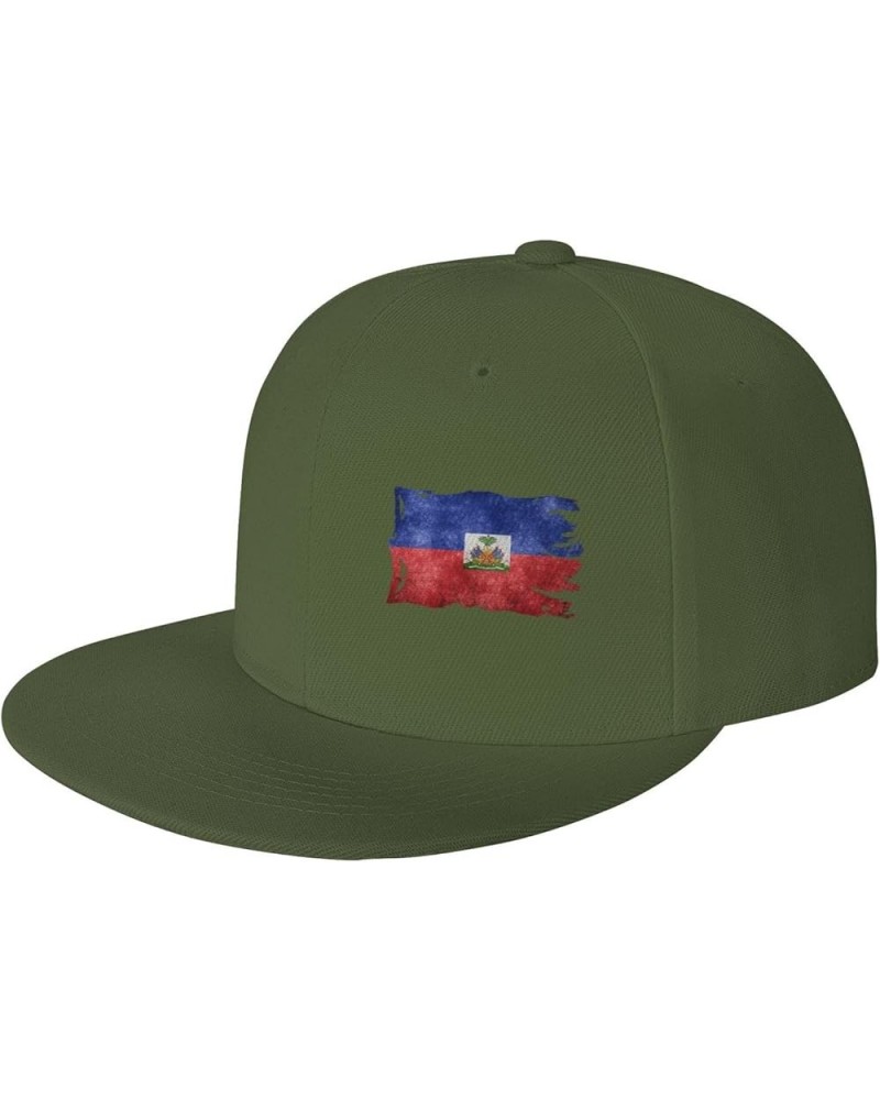 Snapback Baseball Cap Vintage Torn Broken Haiti Flag Hat Moss Green $12.59 Baseball Caps