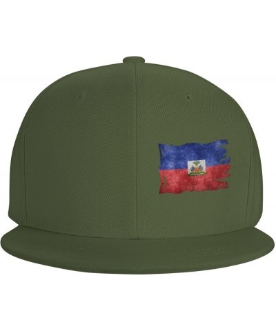 Snapback Baseball Cap Vintage Torn Broken Haiti Flag Hat Moss Green $12.59 Baseball Caps