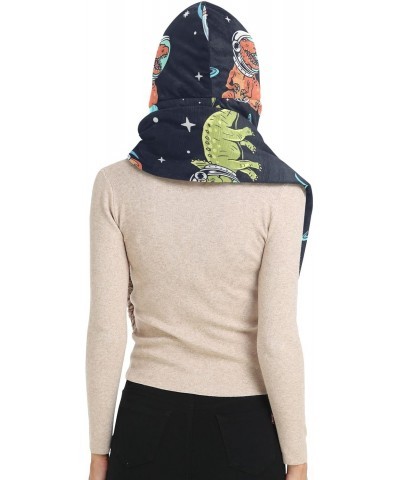 Women Winter Warm Hoodie Hat Scarf Gloves Pocket Warm Hat Dinosaur Cartoons in Space Long Scarf Wraps Ski Snow $15.80 Scarves