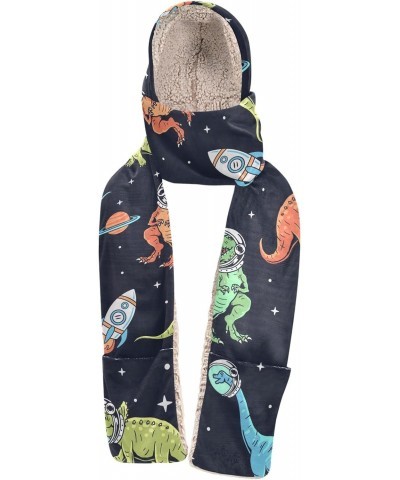 Women Winter Warm Hoodie Hat Scarf Gloves Pocket Warm Hat Dinosaur Cartoons in Space Long Scarf Wraps Ski Snow $15.80 Scarves