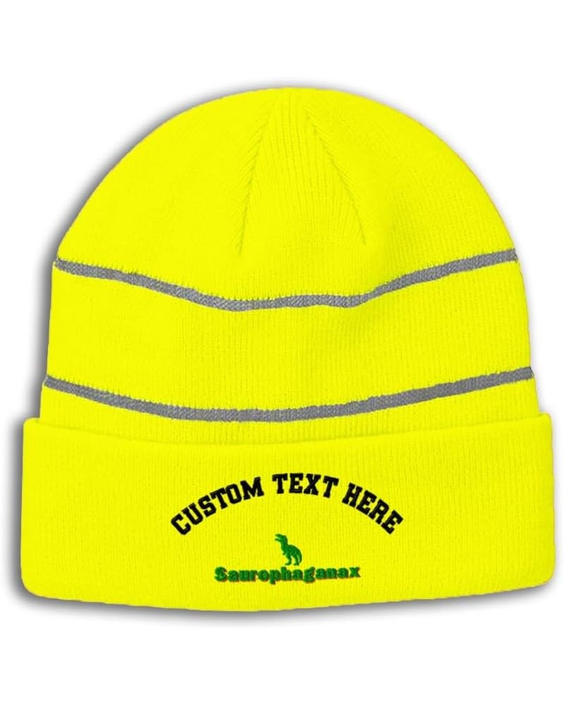 Custom Reflective Beanie Saurophaganax High Visibility Running Gear Skull Cap for Men & Women 1 Size Neon Yellow Personalized...