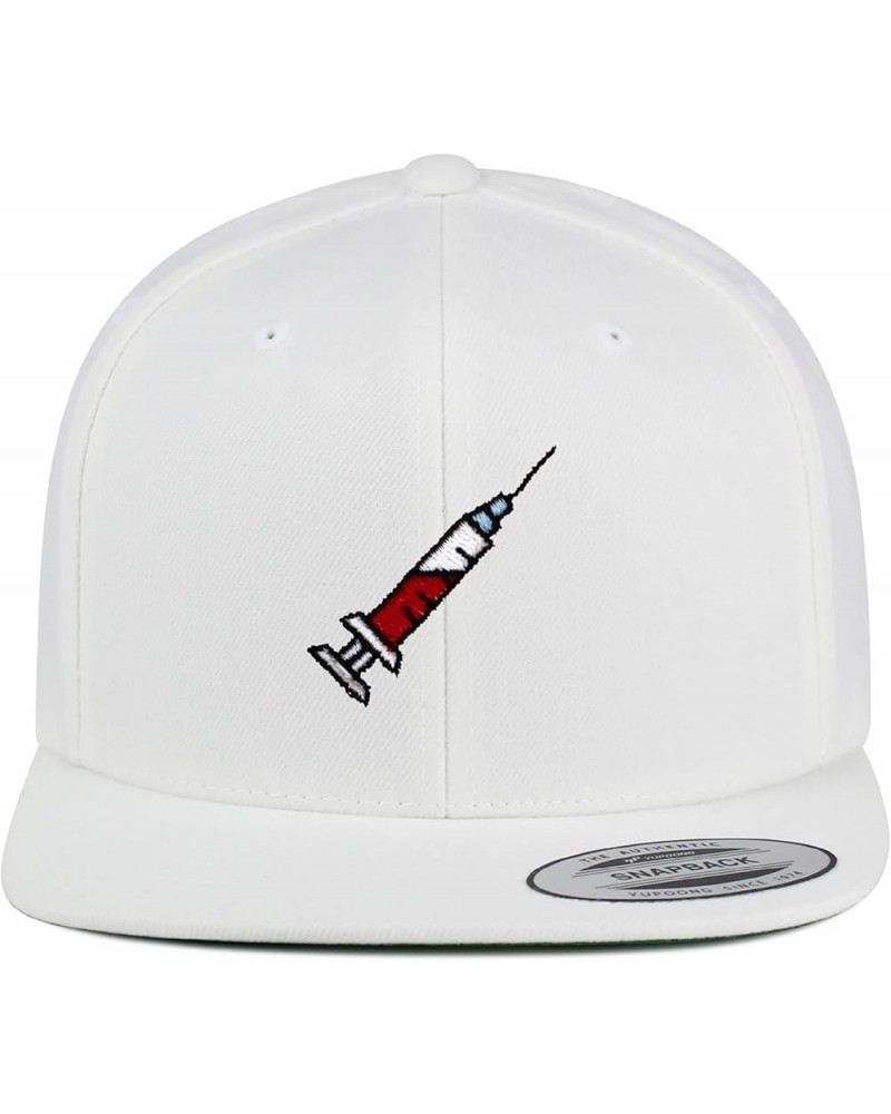 Syringe Embroidered Yupoong Flat Bill 6 Panel Snapback Hat Hospital Nurse White $14.99 Baseball Caps