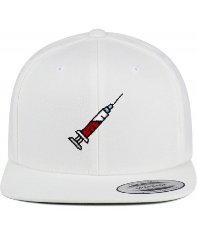 Syringe Embroidered Yupoong Flat Bill 6 Panel Snapback Hat Hospital Nurse White $14.99 Baseball Caps