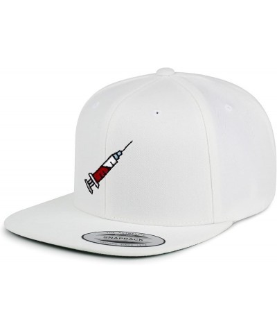 Syringe Embroidered Yupoong Flat Bill 6 Panel Snapback Hat Hospital Nurse White $14.99 Baseball Caps