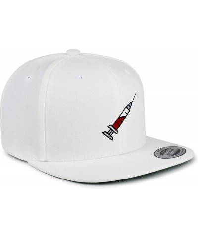 Syringe Embroidered Yupoong Flat Bill 6 Panel Snapback Hat Hospital Nurse White $14.99 Baseball Caps