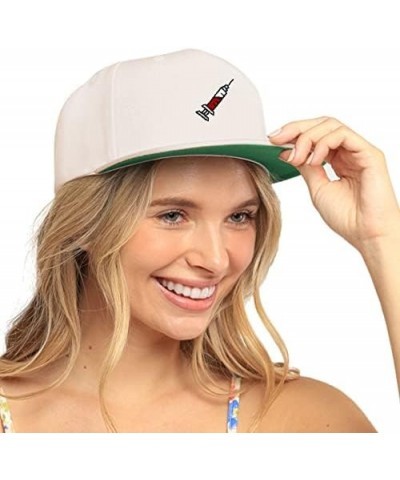 Syringe Embroidered Yupoong Flat Bill 6 Panel Snapback Hat Hospital Nurse White $14.99 Baseball Caps