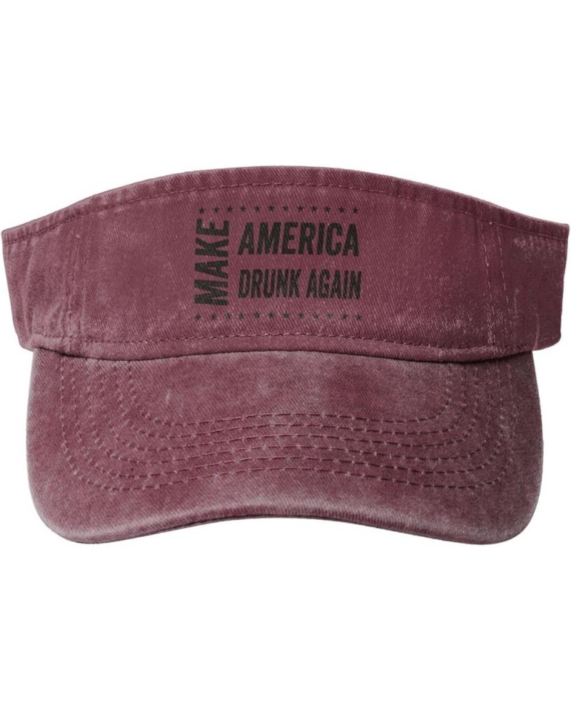 Make America Drunk Again Vintage Sport Sun Visor Hats Cotton Ball Caps Empty Top Baseball Sun Cap for Men Women,Black Red $8....