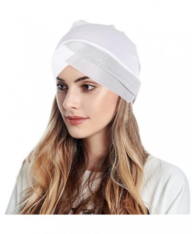 Womens Casual Head Hat Cap Headwear Muslim Turban Cap Headwrap Turban Cap Cancer Headscarf Cap White $8.57 Skullies & Beanies