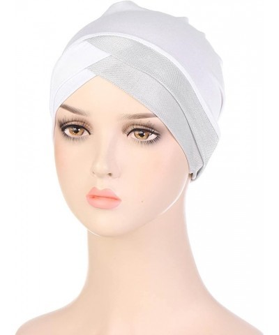 Womens Casual Head Hat Cap Headwear Muslim Turban Cap Headwrap Turban Cap Cancer Headscarf Cap White $8.57 Skullies & Beanies