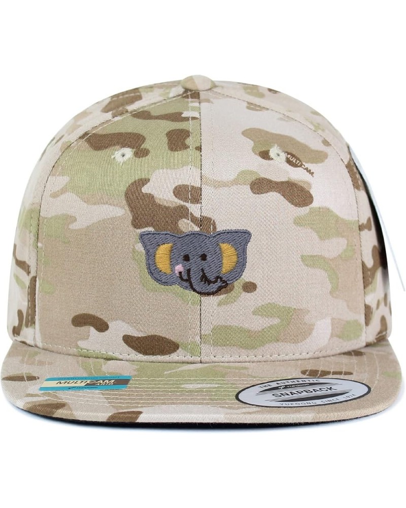 Elephant Embroidered Yupoong Flat Bill 6 Panel Snapback Hat Zoo Desert Camo $16.49 Baseball Caps