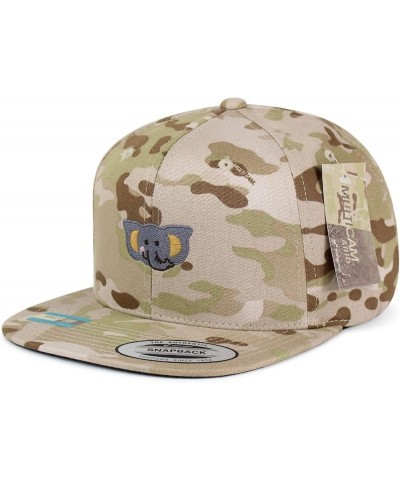 Elephant Embroidered Yupoong Flat Bill 6 Panel Snapback Hat Zoo Desert Camo $16.49 Baseball Caps