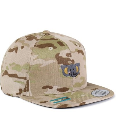 Elephant Embroidered Yupoong Flat Bill 6 Panel Snapback Hat Zoo Desert Camo $16.49 Baseball Caps