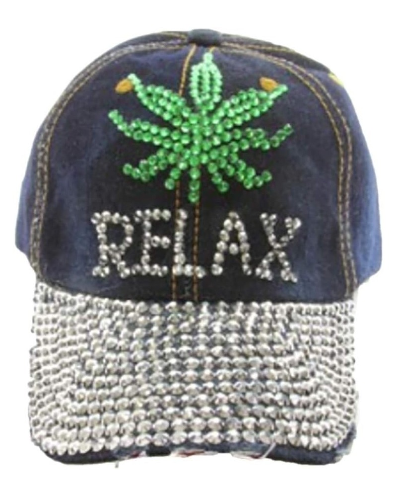 Bling Hat for Women, Fun Rhinestone Baseball Cap, Bejeweled Distressed Denim Hat, Bling Gifts for Women Relax, Weed (Denim) $...