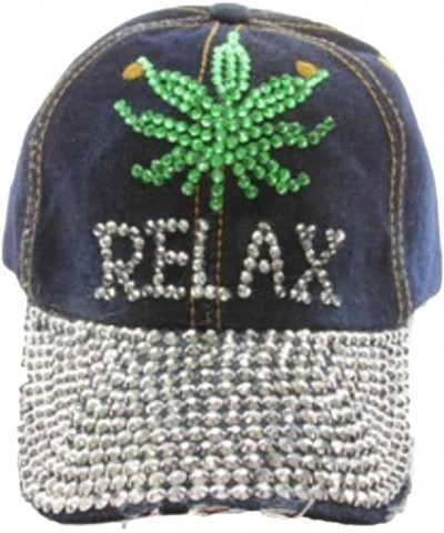 Bling Hat for Women, Fun Rhinestone Baseball Cap, Bejeweled Distressed Denim Hat, Bling Gifts for Women Relax, Weed (Denim) $...