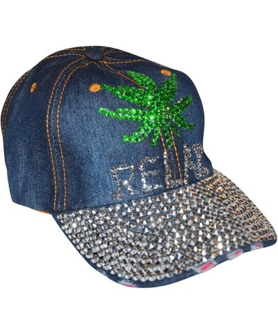 Bling Hat for Women, Fun Rhinestone Baseball Cap, Bejeweled Distressed Denim Hat, Bling Gifts for Women Relax, Weed (Denim) $...