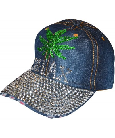 Bling Hat for Women, Fun Rhinestone Baseball Cap, Bejeweled Distressed Denim Hat, Bling Gifts for Women Relax, Weed (Denim) $...