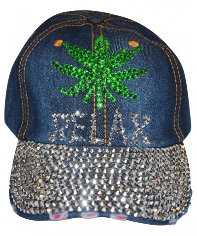 Bling Hat for Women, Fun Rhinestone Baseball Cap, Bejeweled Distressed Denim Hat, Bling Gifts for Women Relax, Weed (Denim) $...