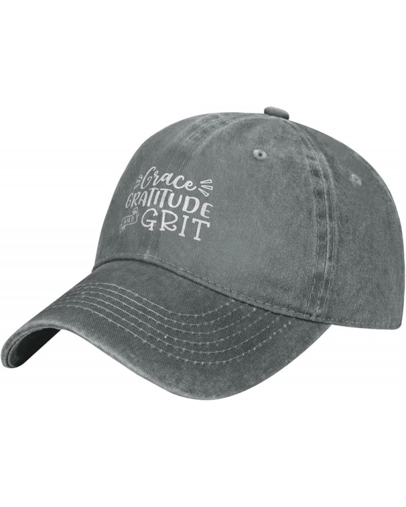 Grace Gratitude and Grit Baseball Cap Adjustable for Men Women Vintage Wash Baseball Cap Gray $10.95 Baseball Caps