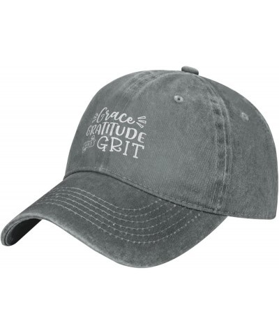 Grace Gratitude and Grit Baseball Cap Adjustable for Men Women Vintage Wash Baseball Cap Gray $10.95 Baseball Caps