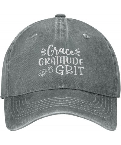 Grace Gratitude and Grit Baseball Cap Adjustable for Men Women Vintage Wash Baseball Cap Gray $10.95 Baseball Caps