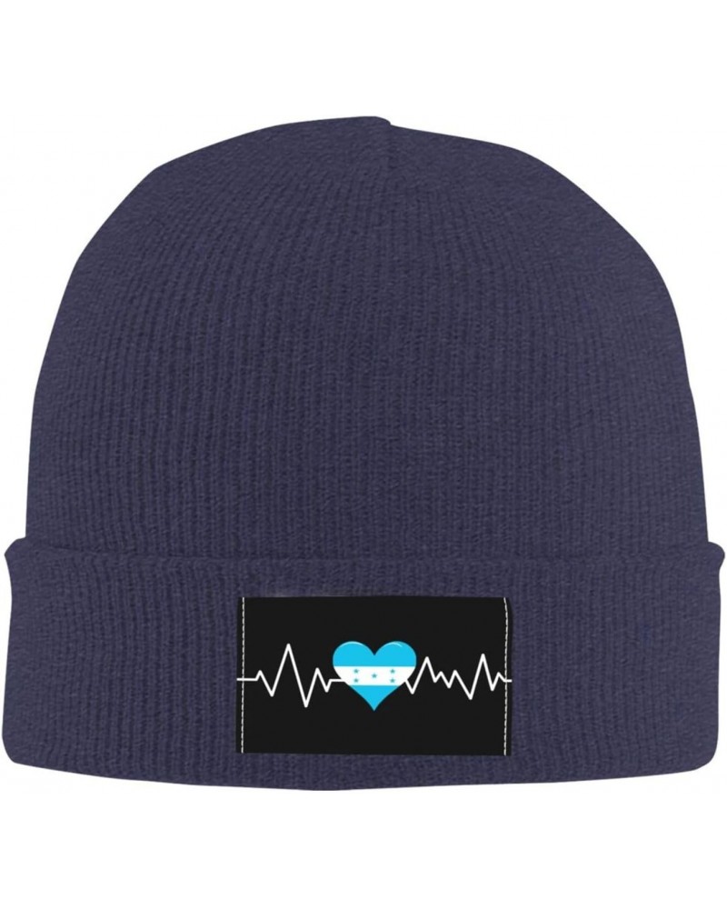 Heartbeat I Love Honduras Heart Flag Unisex Four Seasons Knitted Hat Winter Warm Hats Hats for Men Women One Size Navy Blue $...