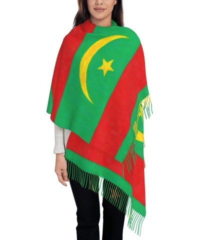 Mauritania Flag Oil Painted Scarf for Women Winter Warm Travel Silk Scarves $18.11 Scarves